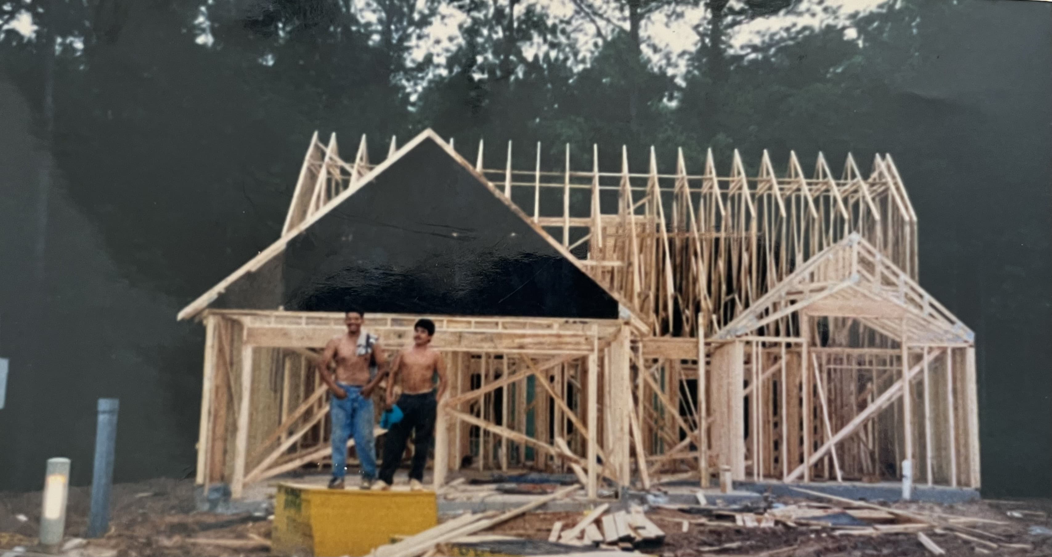 Crew framing a new house